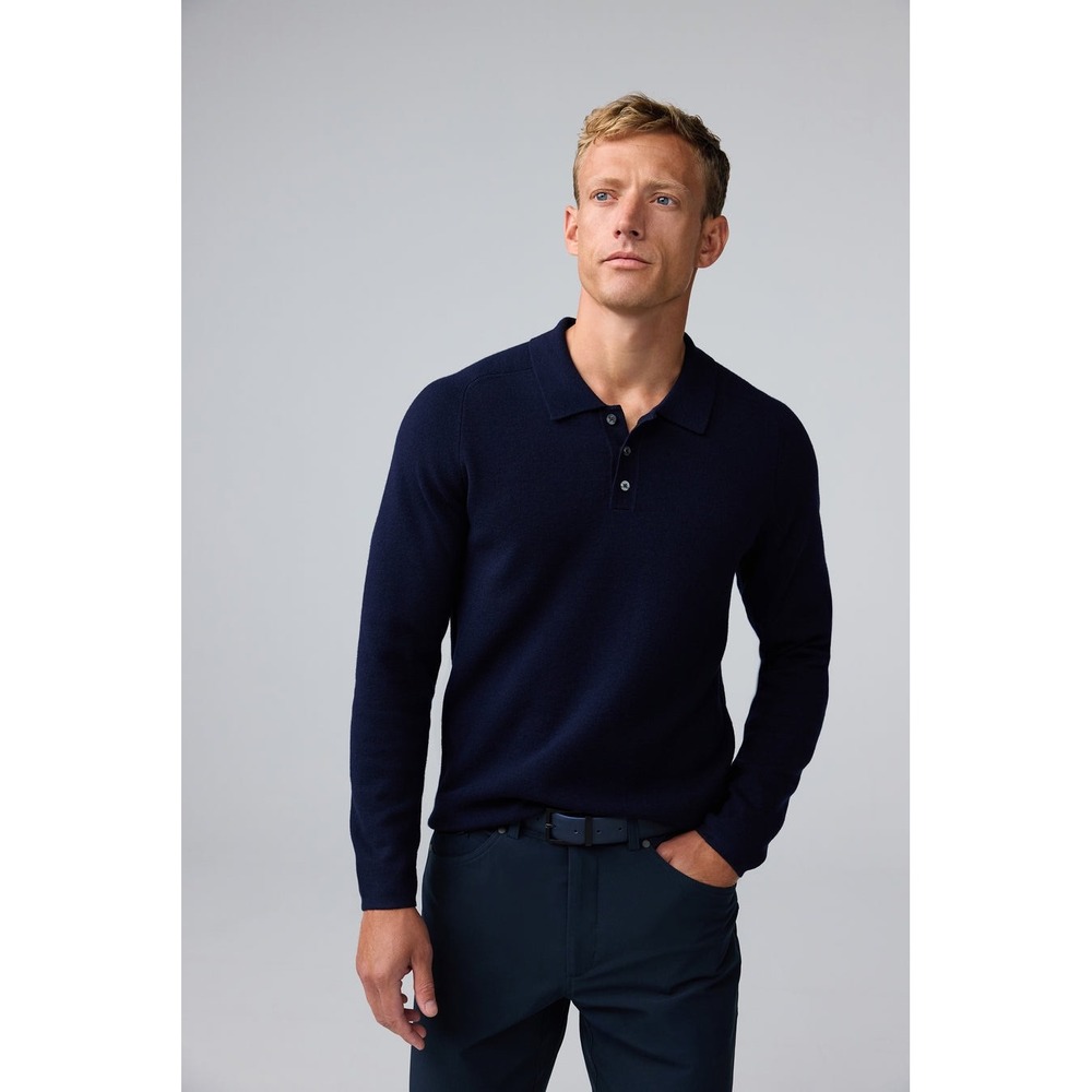 Mack Weldon Tech Merino Long Sleeve Polo Total Eclipse Medium New With Tags